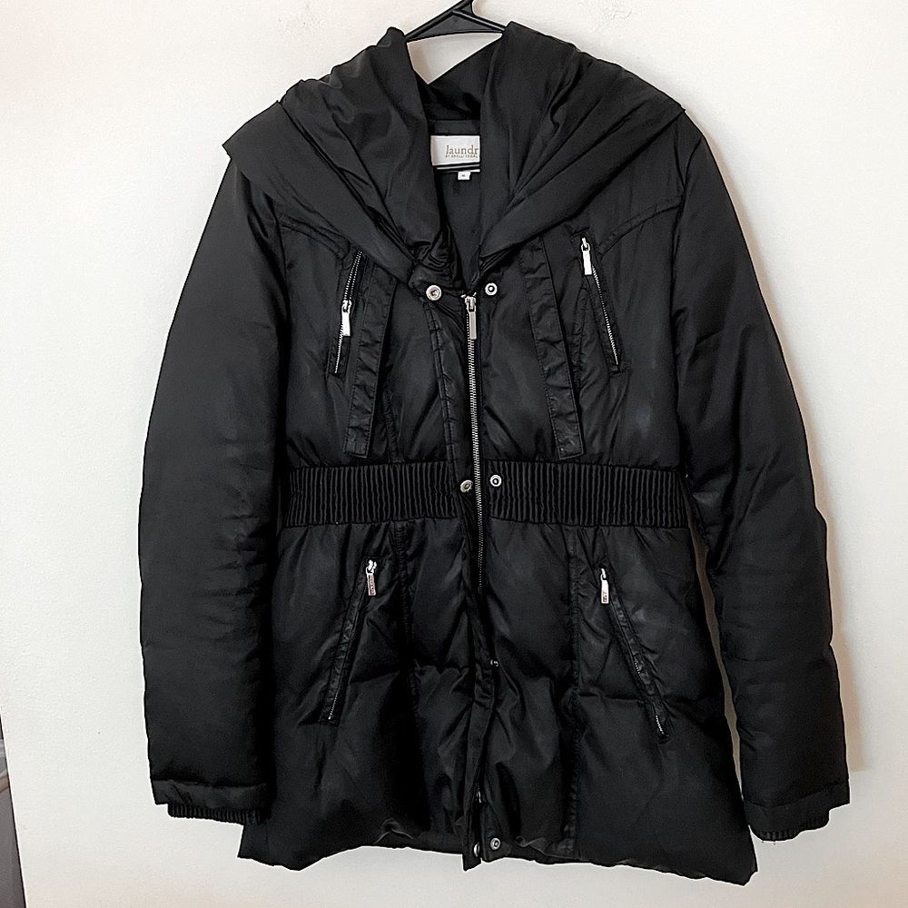 Laundry By Shelli Segal Black Hooded Zip-Up Puffer Jacket Size Medium